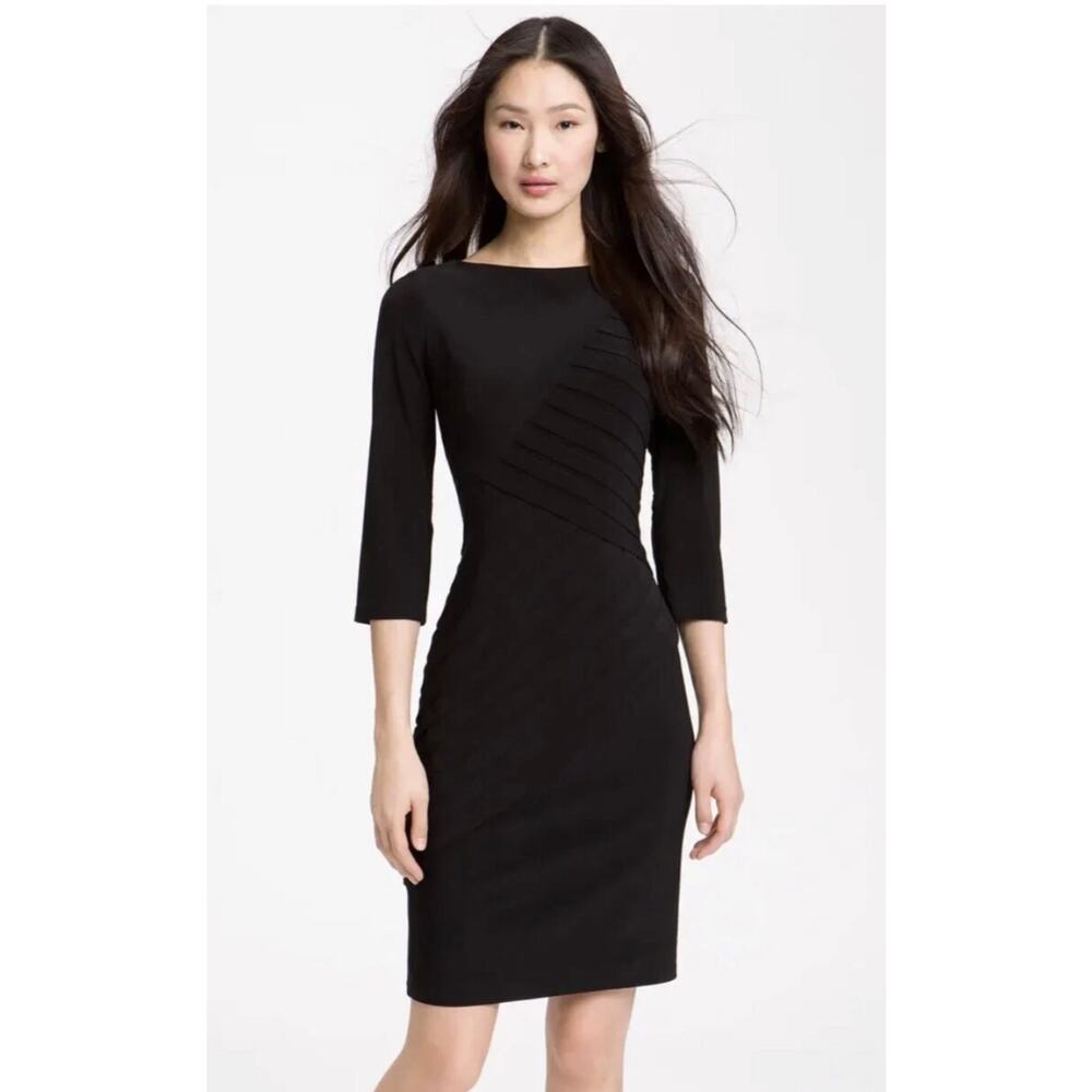 Adrianna Papelle Black 3/4 Sleeve Boat Neck Shift Dress Size 8